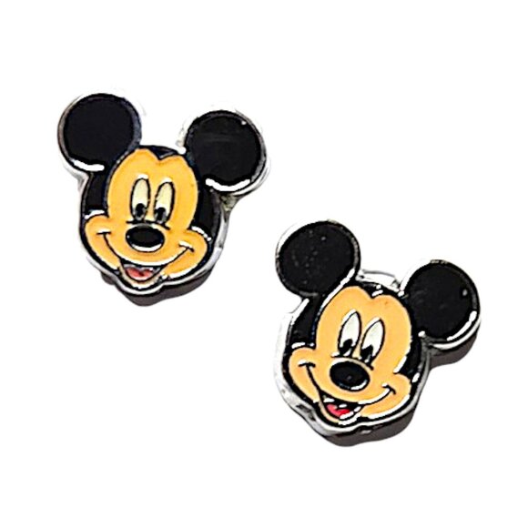 Disney Jewelry - Disney Mickey Mouse Silver Toned Smiling Face Enamel Stud Earrings